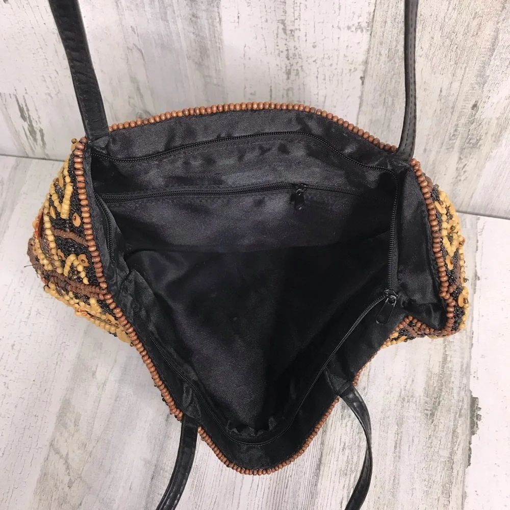 beaded double leather handle shoulder bag - Picture 7 of 7